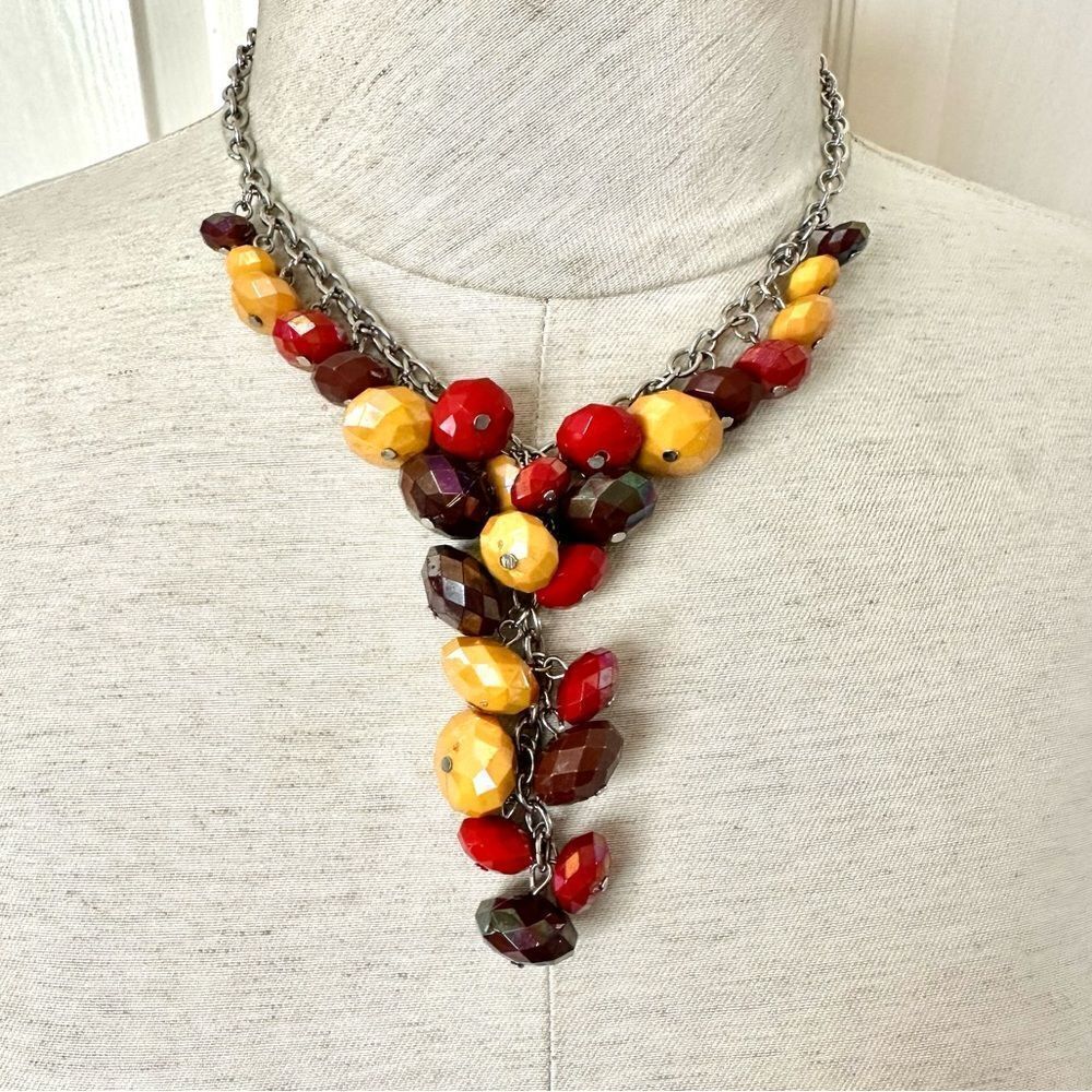 Multi beaded silver  tone statement necklace